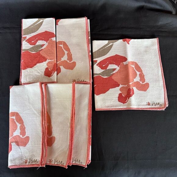 Vintage 70s Vera Neumann Floral Print Cloth Napkins Set of 6 - Picture 2 of 8